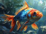 a very bright fish with two eyes and bubbles behind it, in the style of photorealistic fantasies