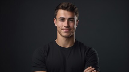 Aufkleber - A man in a black shirt posing for a picture. Ideal for business or casual concept