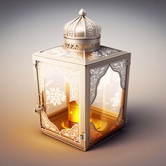 Wall Mural - Illustration square transparent candle with decorations in the middle burning candle, bright words. Lantern as a symbol of Ramadan for Muslims.