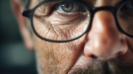 Poster - A detailed shot of a man wearing glasses, suitable for various concepts