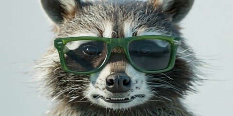 Aufkleber - Close-up of a raccoon wearing sunglasses, perfect for summer designs