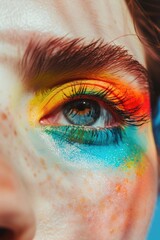 Poster - Close up of a person's eye with vibrant and colorful makeup. Perfect for beauty and fashion projects