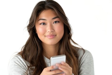 Aufkleber - Woman holding a cell phone. Suitable for technology concept