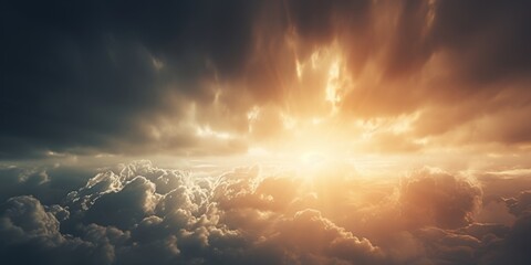 Poster - Sunlight breaking through cloudy sky. Ideal for weather and nature concepts