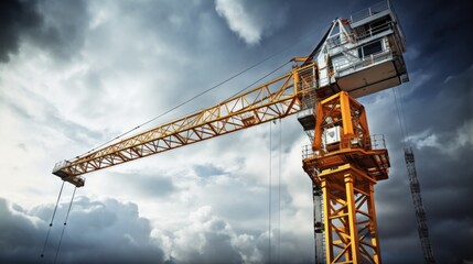 Poster - A crane lifting a building onto the ground. Suitable for construction industry concepts
