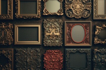 Poster - A collection of ornate frames displayed on a wall. Perfect for interior design inspiration