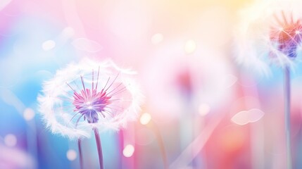 Wall Mural - Colorful pastel background - Vivid color abstract dandelion flower - extreme closeup with soft focus, beautiful nature details, very shallow depth of field