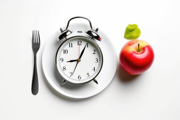 Aufkleber - An apple and a clock on a plate with utensils. Perfect for time management concepts