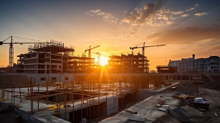 Wall Mural - Construction work building site and yellow Evening light