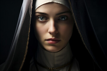 Poster - Portrait of a nun on a black background made with generitive ai