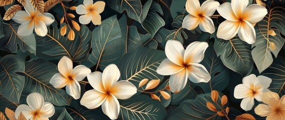 a background with tropical flowers with white flowers Generative AI