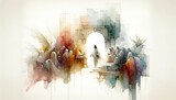Fototapeta Panele - Jesus is taken to the Sanhedrin. Life of Jesus. Digital watercolor painting.