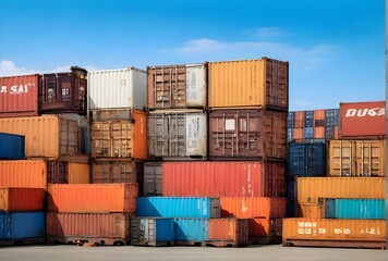 Stacked cargo containers in the storage area