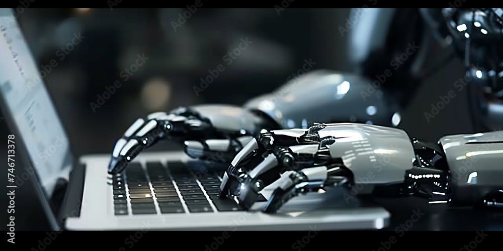 Robot typing on a computer keyboard - automation and AI research ...