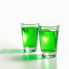 st patricks day festive party shorts, green drinks on white background, green shots