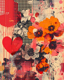 Fototapeta  - Abstract collage background - Love and flowers theme - Artistic design
