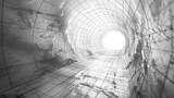 Fototapeta Do przedpokoju - 3d render of an abstract wireframe tunnel with a light at the end