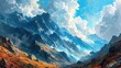 clouds covering mountains above a campsite, in the style of colorful imagery, natural symbolism