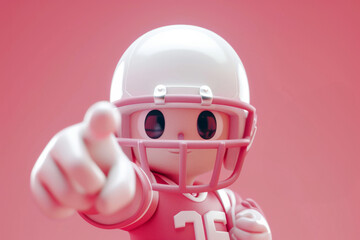 Wall Mural - An american football 3d character player pointing to the camera. 3D illustration style