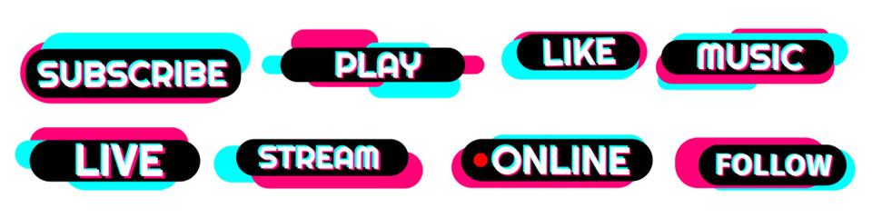 Wall Mural - set of stickers for a popular social network. black - blue - pink sticker on white background. moder