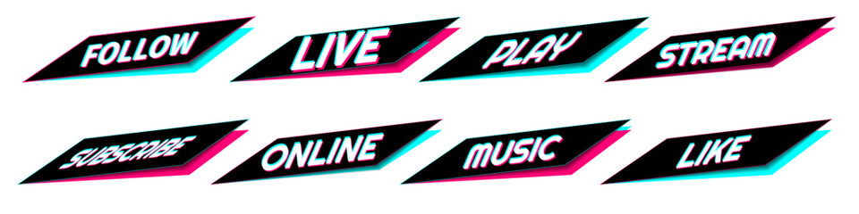 Wall Mural - set of stickers for a popular social network. black - blue - pink sticker on white background. moder