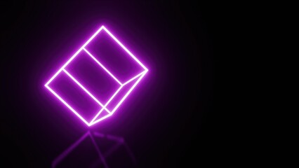 Poster - Purple neon cube. Computer generated 3d render