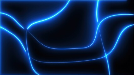 Poster - Waving neon blue lines. Computer generated 3d render
