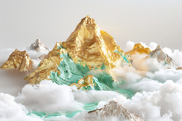 Wall Mural - clouds covered mountains of gold, snow covered mountains, a mountain of gold and jade, golden mountain