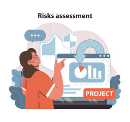 Poster - Risk Assessment in Project Management. A manager evaluates potential project hazards.