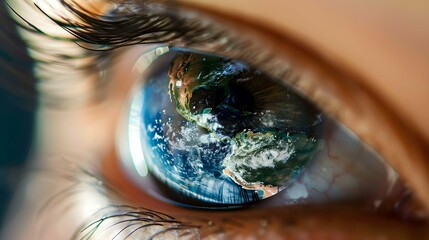 illustration of a universe reflection in eye close up