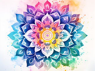 Watercolor colorful mandala illustration background 