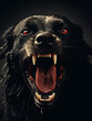 Close up de perro negro rabioso con actitud de ataque