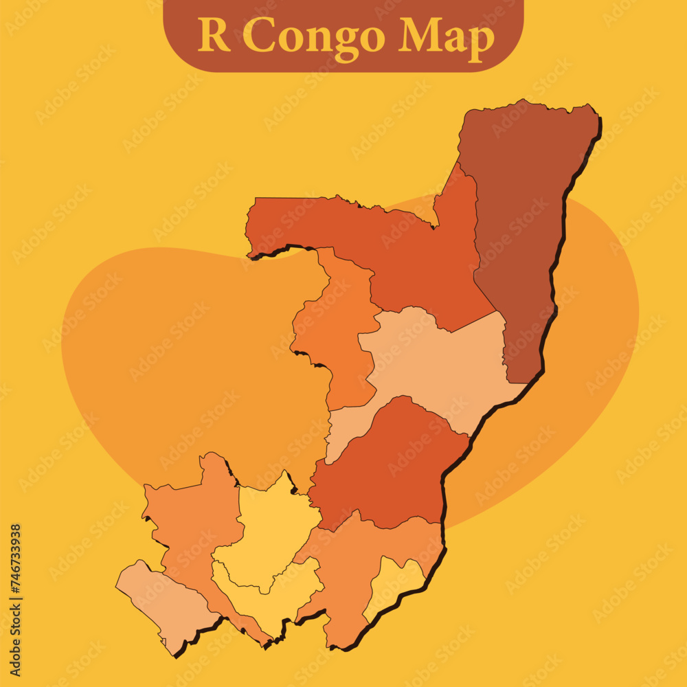 National map of R Congo map vector with regions and cities lines and ...