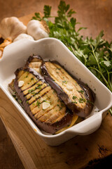 Poster - grilled eggplants with garlic parsley and olive oil