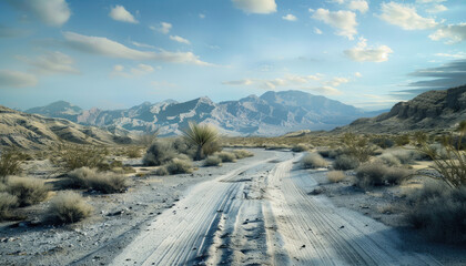 Wall Mural - Nevada Mojave Desert, southern nevada, road in the desert, american desert, desert landscape, emty desert