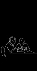 Poster - self drawing continuous line animation of people talking conversation vertical video black backgroun