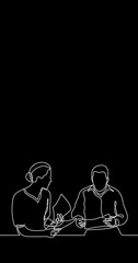 Poster - self drawing continuous line animation of people talking conversation vertical video black backgroun