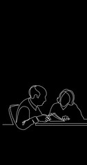 Poster - self drawing continuous line animation of people talking conversation vertical video black backgroun