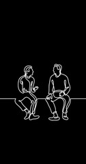 Wall Mural - Self drawing continuous line animation of people talking conversation vertical video black background with copy space for social media ad campaign