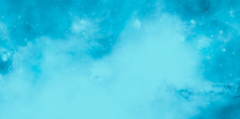 Wall Mural - Blue sky space watercolor background. Galaxy, universe, blue watercolor background. Watercolor blue sky color background with cloud and sparkling