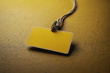 Wall Mural - empty Blank nametag on a string on yellow background copy space