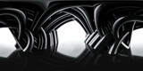 Fototapeta  - Abstract black and white curved structures in a reflective symmetrical composition 360 panorama vr environment map