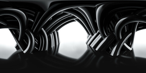 Poster - Abstract black and white curved structures in a reflective symmetrical composition 360 panorama vr environment map