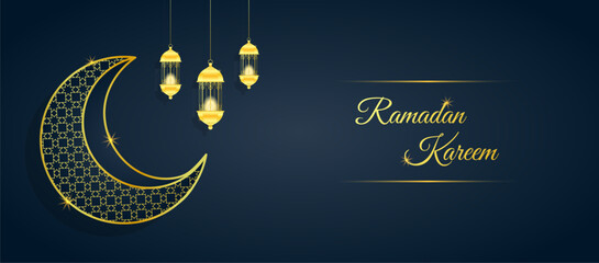 Wall Mural - Ramadan Kareem. Gold moon and abstract luxury islamic elements background.