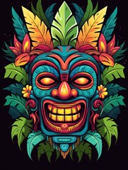 Wall Mural - Illustration of a tropical Tiki mask. Symbol of a wild tribe in the jungle.