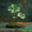 3d render of four-leaf clover on a wooden stand