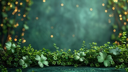 Sticker - St. Patrick's Day background with clover leaves and bokeh lights, copy space for text