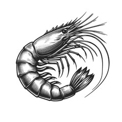 Wall Mural - Shrimp sea Caridea animal food sketch engraving generative ai vector illustration. Scratch board imitation. Black and white image.