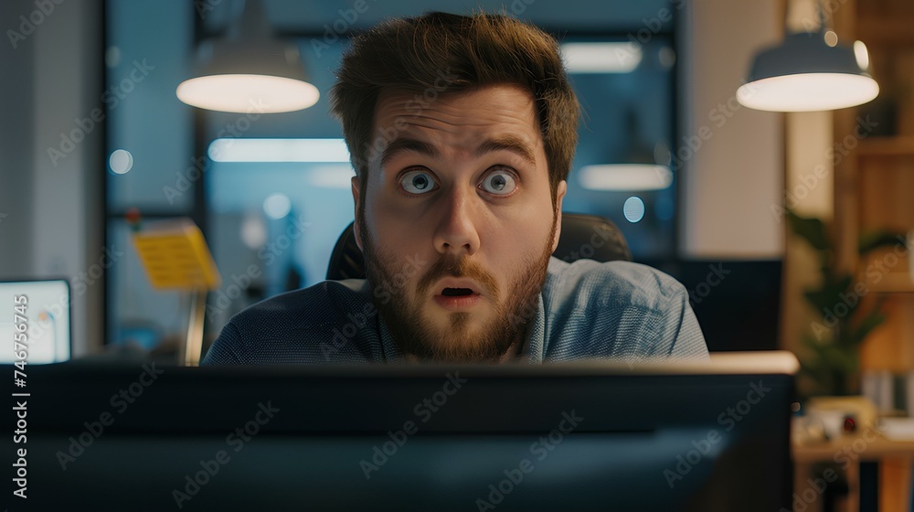 A developer staring a computer screen with a slightly confused look ...