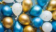 celebration background concept with blue golden white balloons and confetti christmas background with copy space